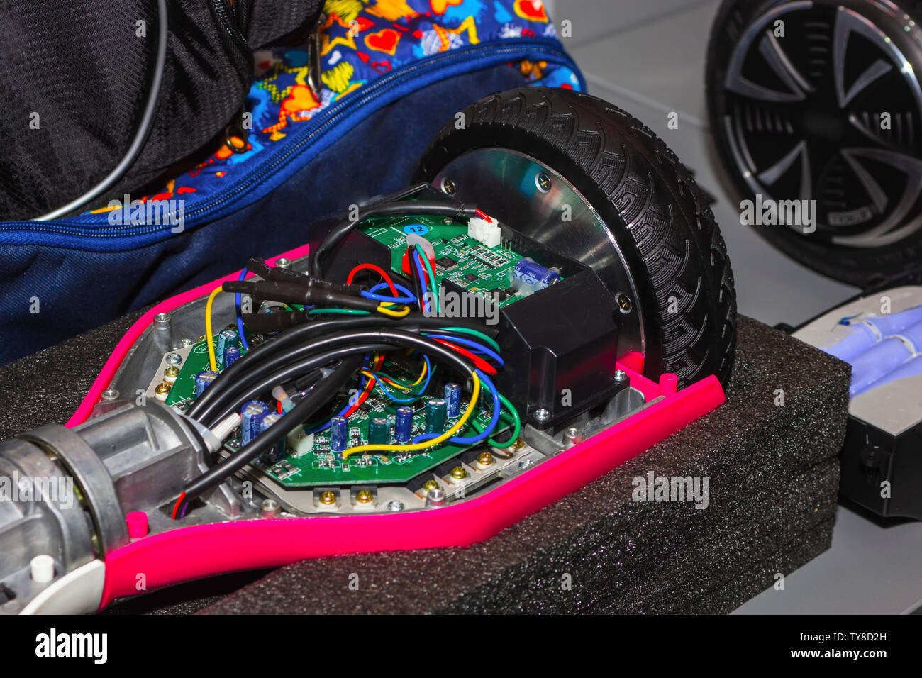 Gyroscooter internal structure with spare parts.. Smart devices. Premium gyroscooter Stock Photo
