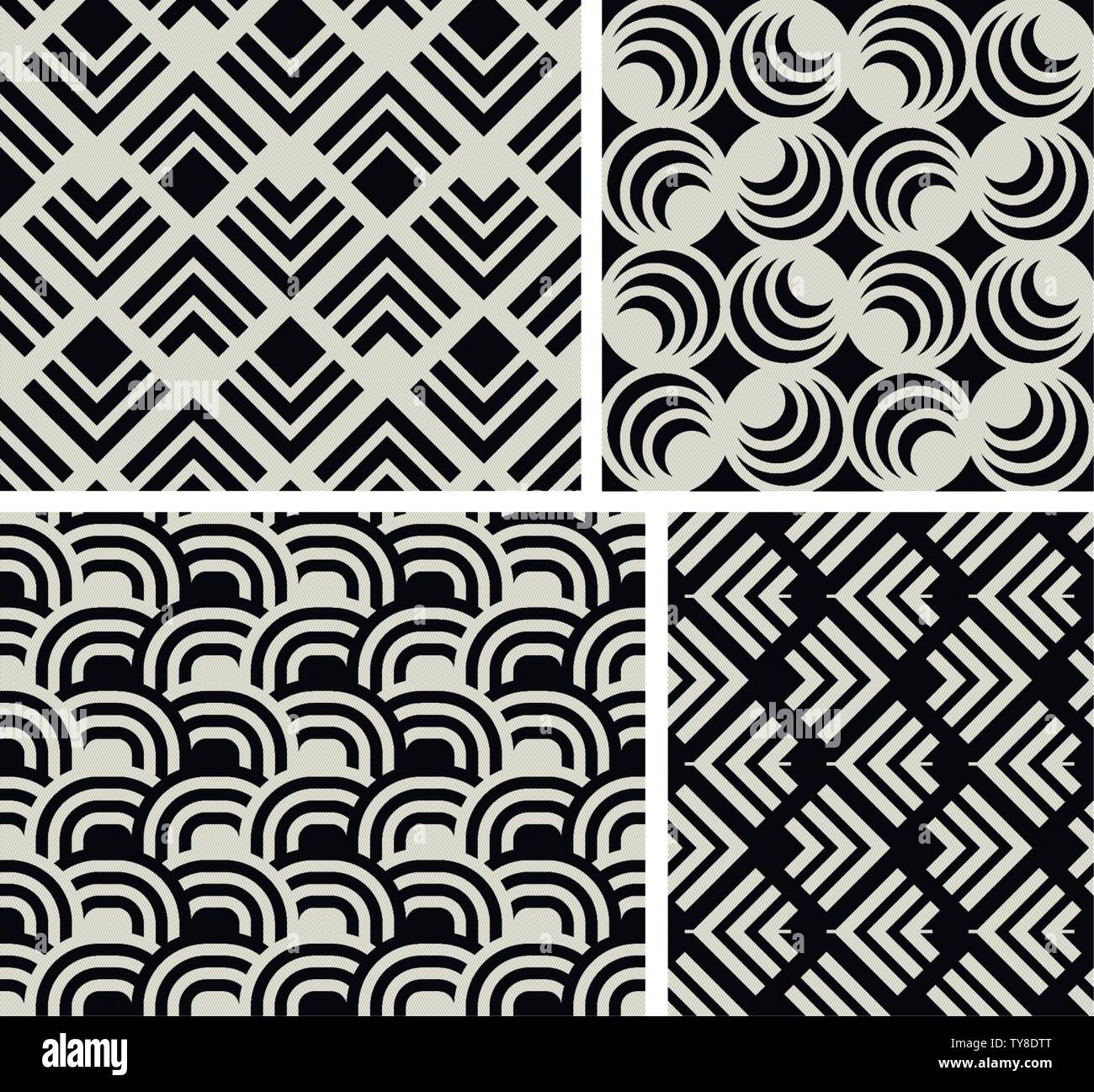 Geometric seamless patterns. Set of monochrome ornaments. Vector Stock Vector
