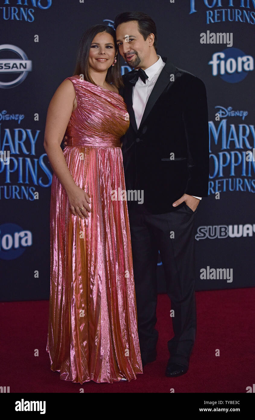 Lin-Manuel Miranda (R) and his wife Vanessa Nadal attend the world premiere of 'Mary Poppins Returns' at the Dolby Theatre in Los Angeles, California on November 29, 2018. Photo by Chris Chew/UPI Stock Photo