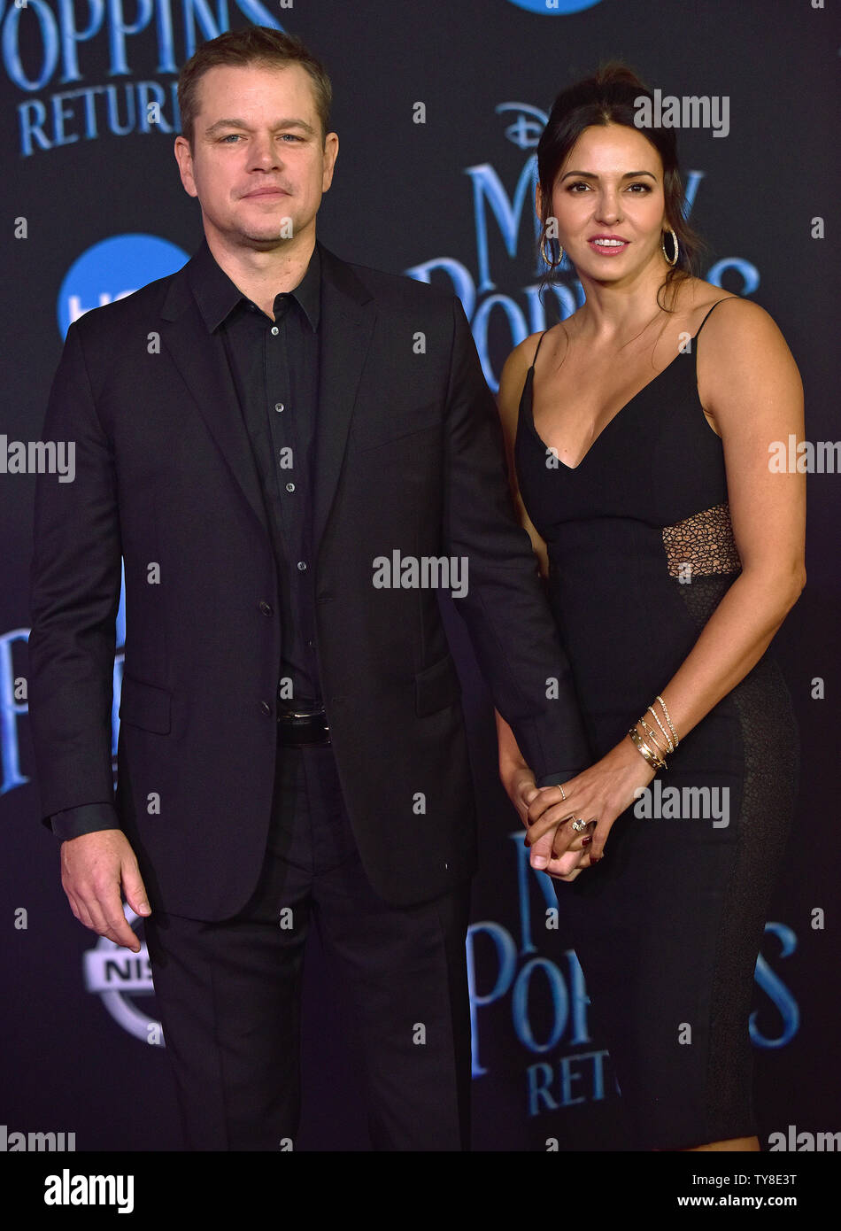 Matt Damon (L) and his wife Luciana Barroso attend the world premiere of 'Mary Poppins Returns' at the Dolby Theatre in Los Angeles, California on November 29, 2018. Photo by Chris Chew/UPI Stock Photo