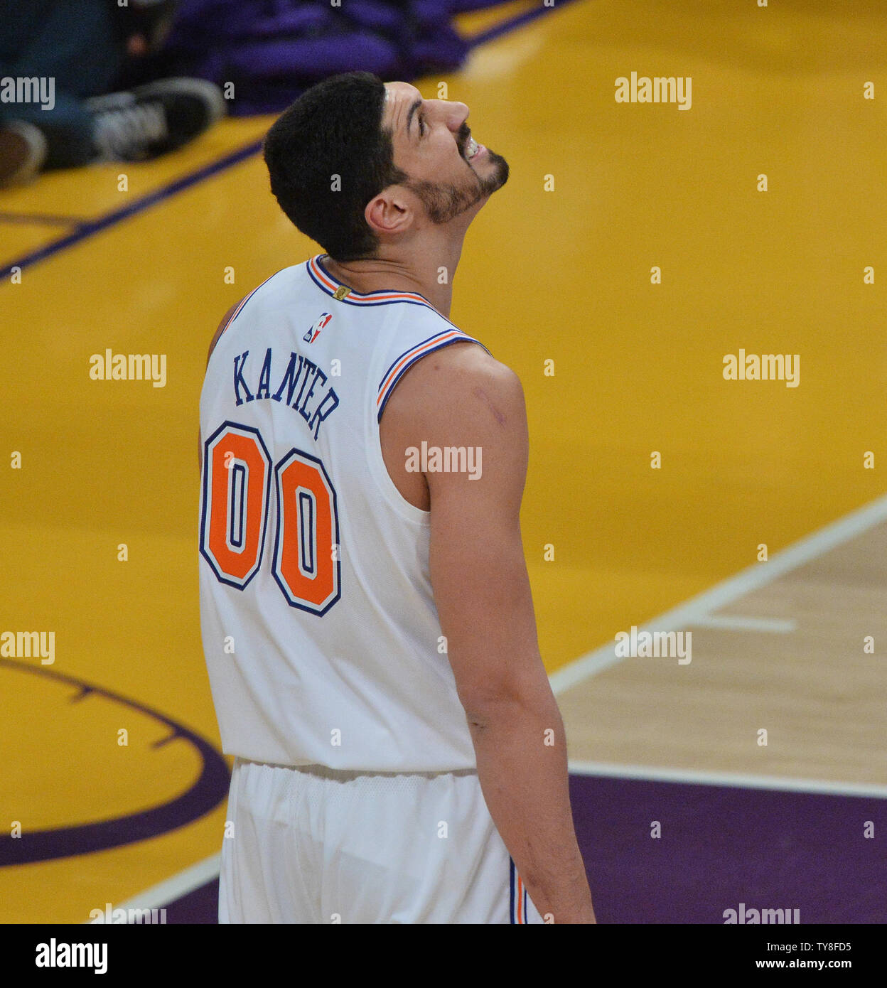 New York Knicks center Enes Kanter is pictured in an NBA game in Los Angeles against the Lakers at Staples Center in Los Angeles on January 4, 2019. Kanter, a native of Turkey informs the Knicks he will not be traveling with the team to London later this month to take on the Washington Wizards out of fear he could be killed by Turkish spies. Kanter, an outspoken critic of the Turkish government, especially of hardline President Erdogan now feels his life would be in danger if he were to Tavel overseas. 'Sadly, I'm not going because of that freaking lunatic, the Turkish president,' Kanter told Stock Photo