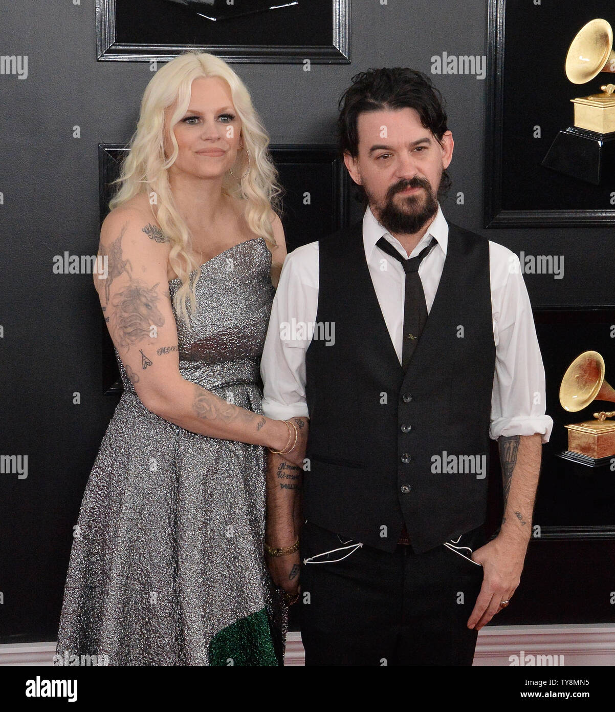 Shooter Jennings (R) and Misty Swain arrive for the 61st annual Grammy