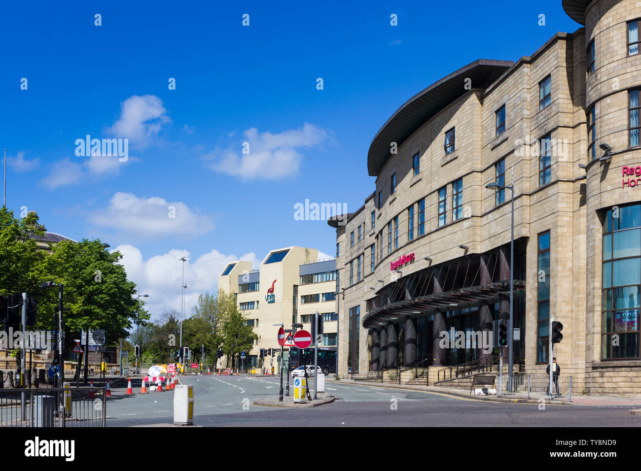 Commutation Row Liverpool. Prominent are the offices of Regenda Homes, a Housing Association working across the North West of England. Stock Photo