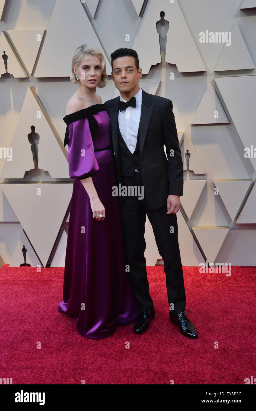 Lucy Boynton and Rami Malek arrive on the red carpet for the 91st