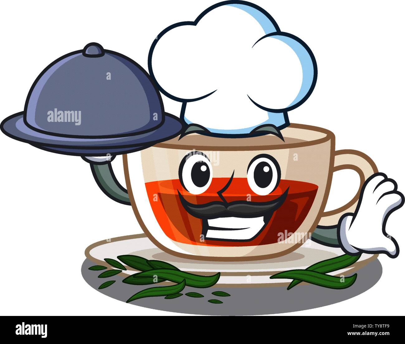 Chef with food darjeeling tea in the character bottle Stock Vector