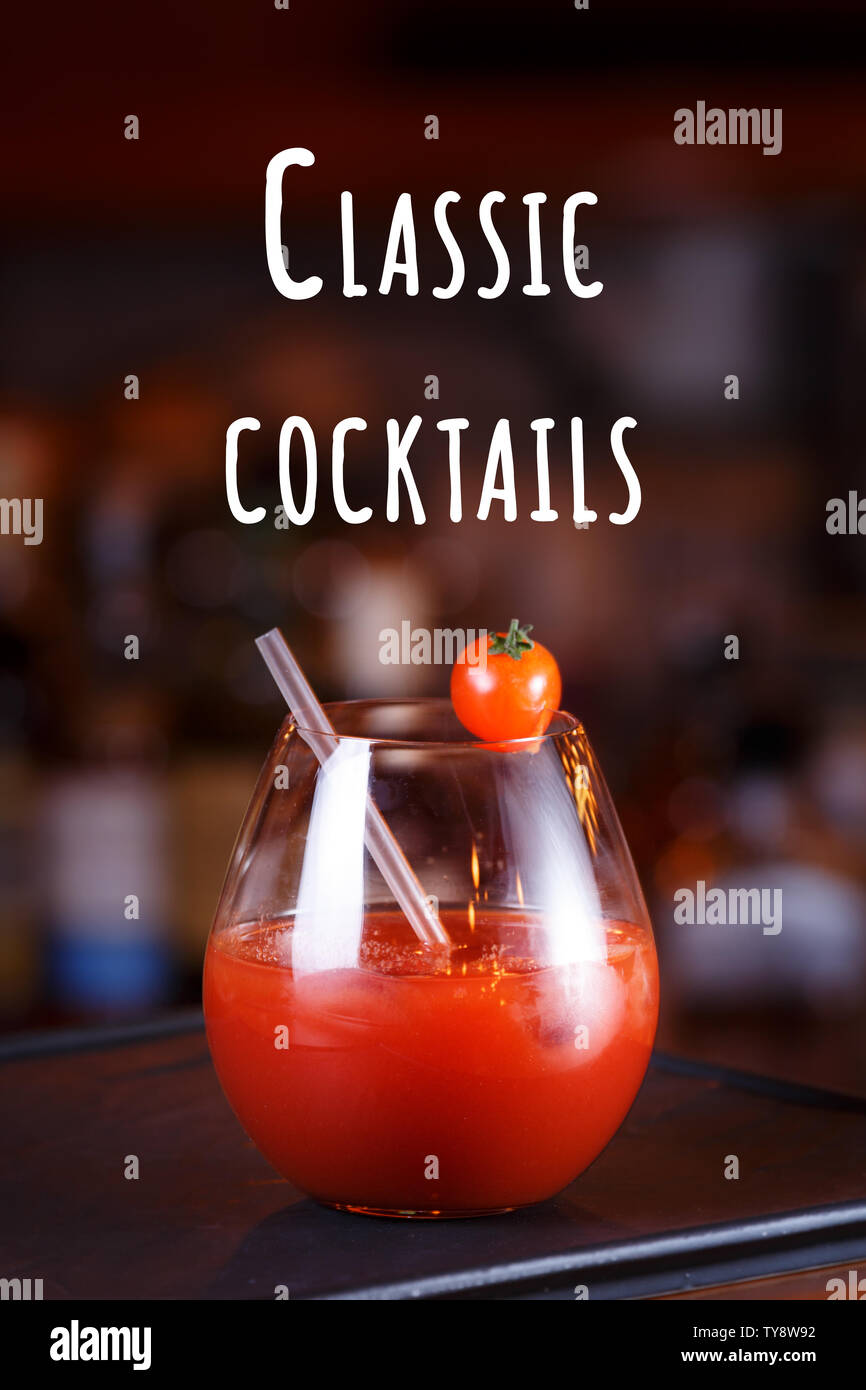 Bloody Mary or Ceasar cocktail at the bar counter. Party and vacation