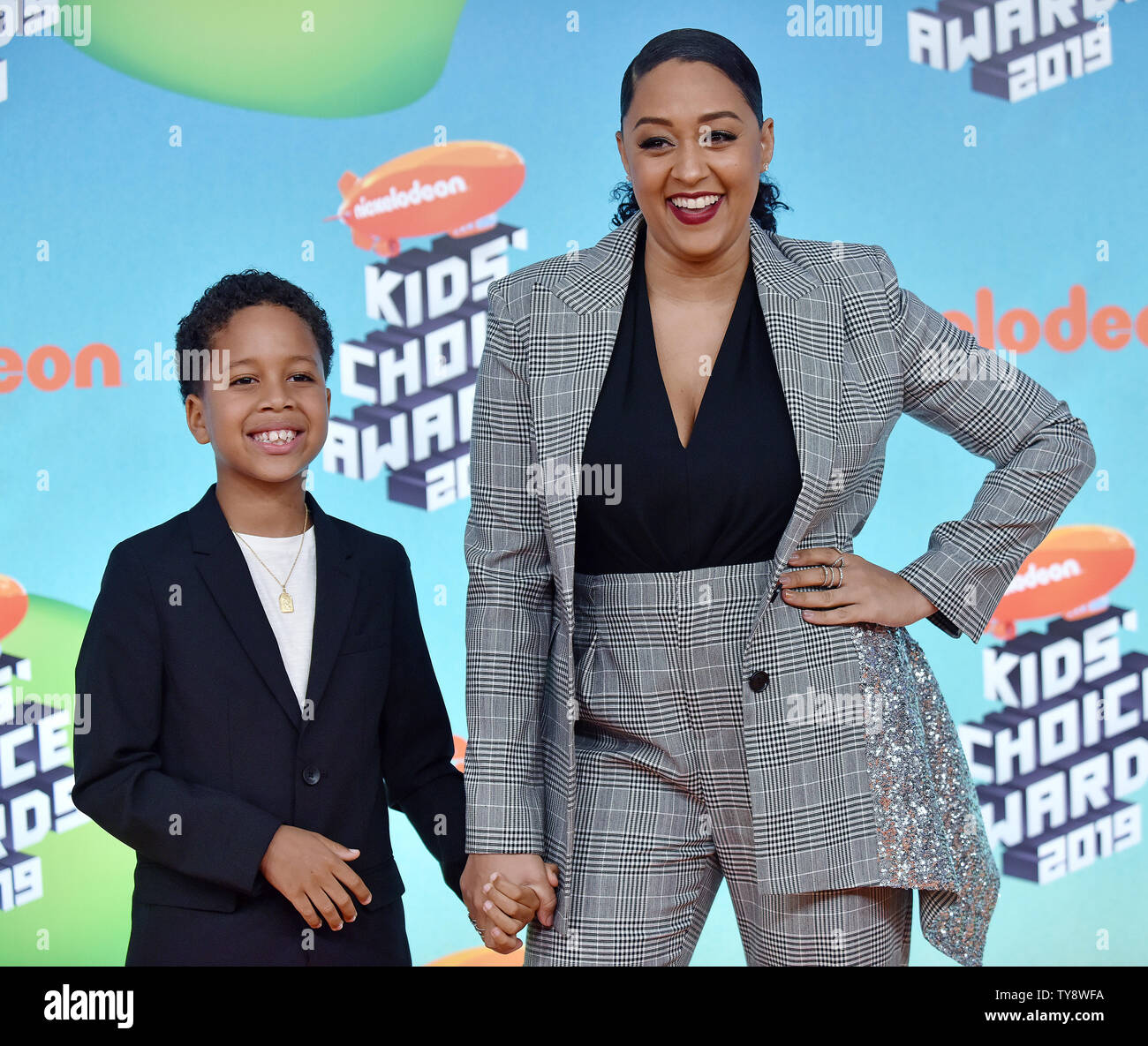 Tia Mowry (R) and her son Cree Hardrict attend Nickelodeon's Kids