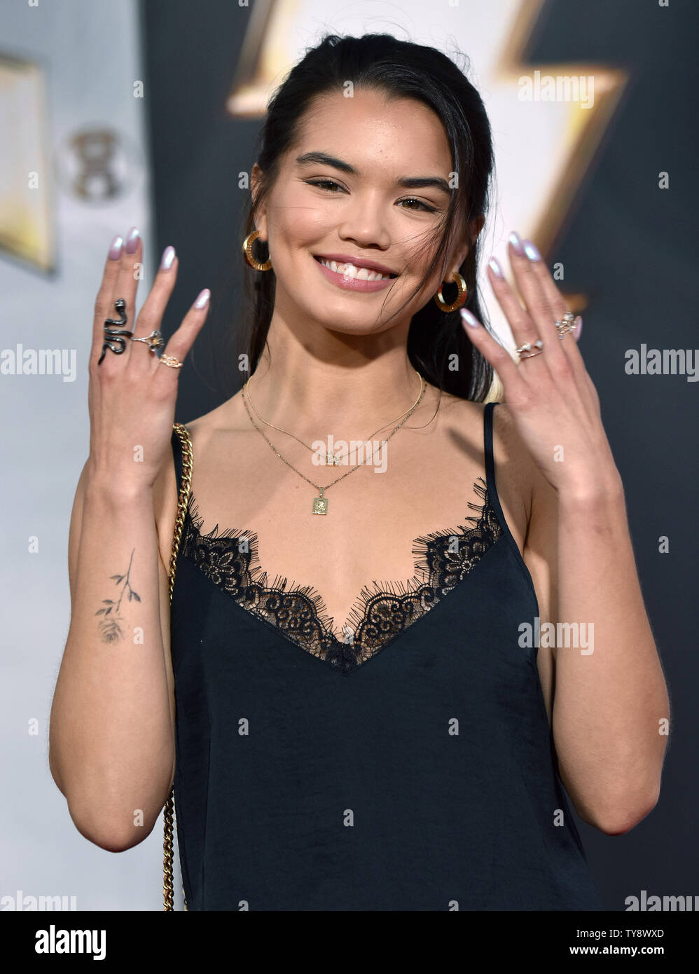 Paris Berelc attends the world premiere of 'Shazam!' at the TCL Chinese