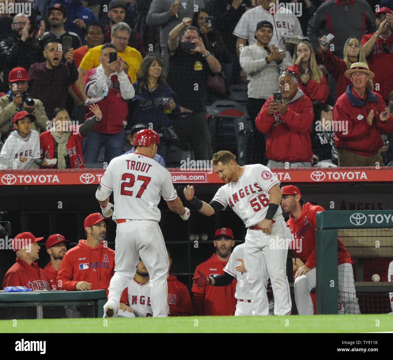 Los Angeles Angels' Mike Trout hits a home run against the Toronto Blue