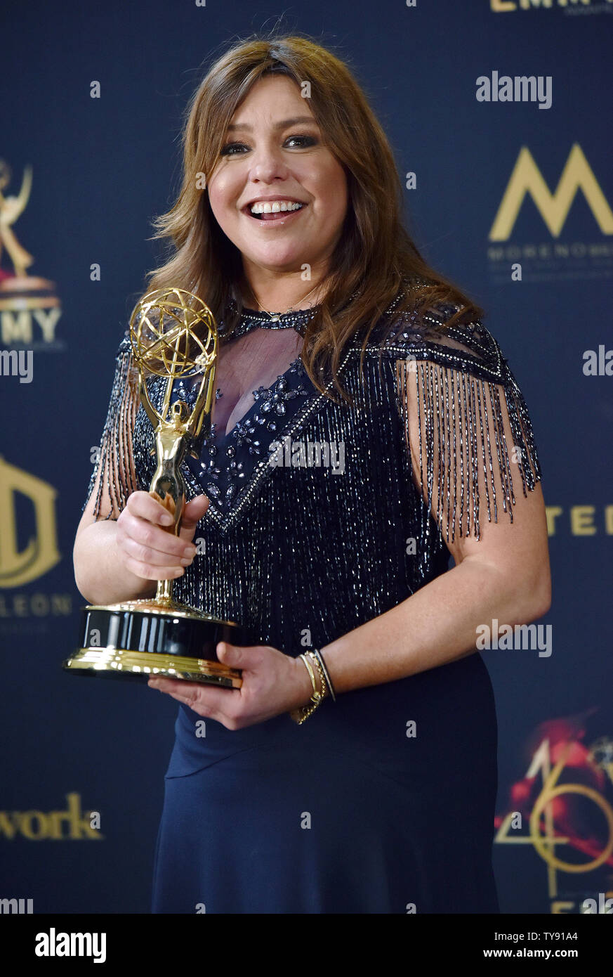 Rachael Ray holds her Daytime Emmy for Outstanding Informative Talk Show backstage in the press room at the 46th Annual Daytime Emmy Awards held at the Pasadena Civic Auditorium in Pasadena, California on May 5, 2019. Photo by Chris Chew/UPI Stock Photo
