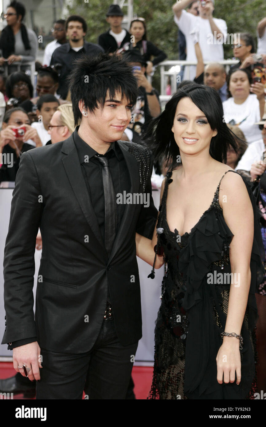Singers Adam Lambert and Katy Perry attend the premiere of 'This Is It', at NokiaTheatre in Los Angles on October 27, 2009. The film is a compilation of interviews, rehearsals and backstage footage of Michael Jackson as he prepared for his series of sold-out shows in London.   UPI/Jonathan Alcorn Stock Photo