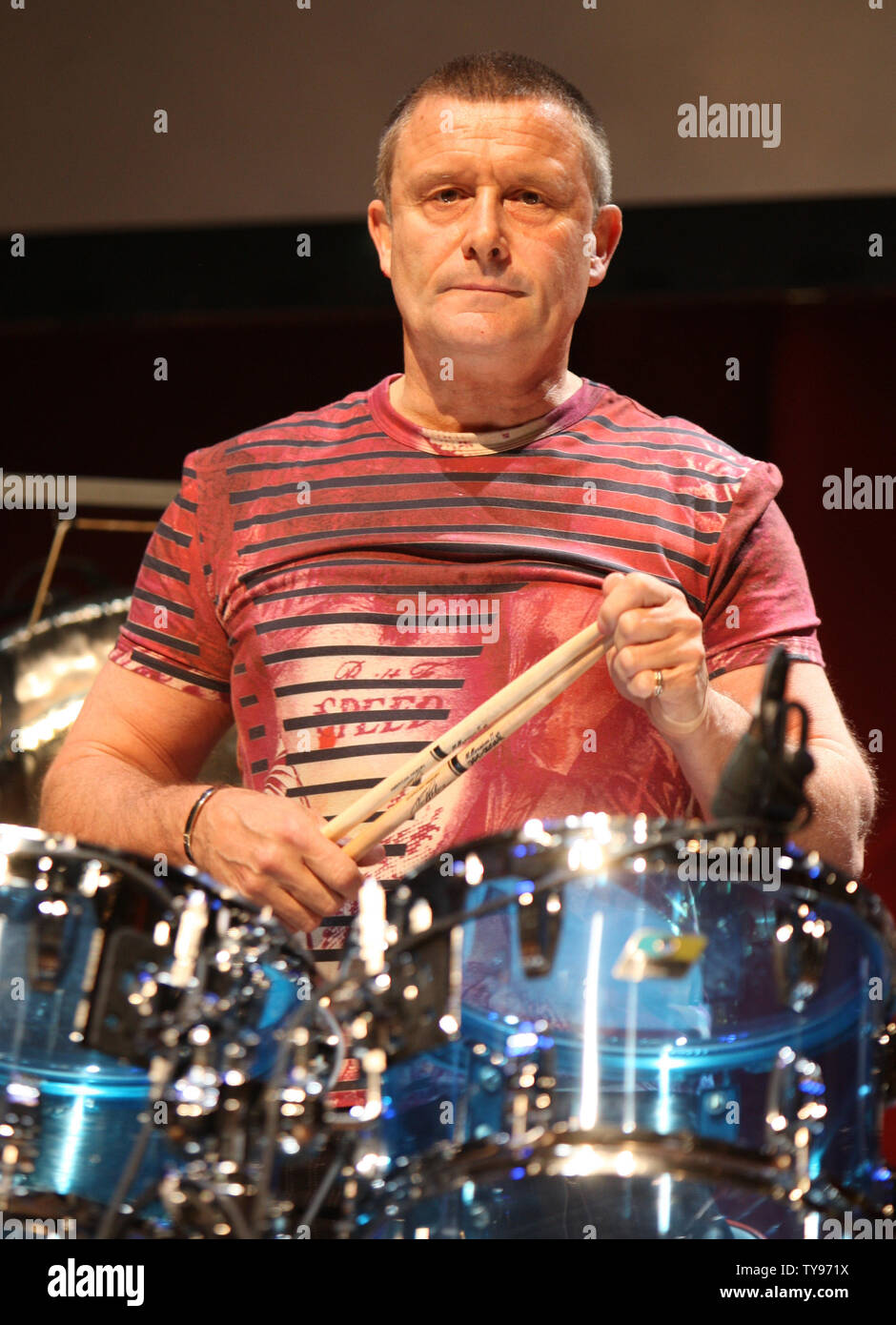 Drummer Carl Palmer of Asia performs at the House of Blues in Las Vegas on March 29, 2008. The progressive rock band is touring in support of their comeback album "Phoenix". (UPI Photo/Daniel Gluskoter) Stock Photo