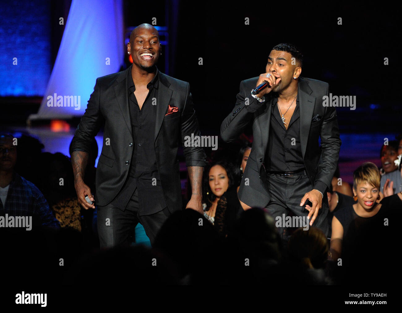 Recording artists Tyrese Gibson (L) and Ginuwine of TGT perform during the Soul Train Awards 2012 at PH Live at Planet Hollywood Resort & Casino in Las Vegas, Nevada on Nov. 08, 2012.   UPI/David Becker Stock Photo