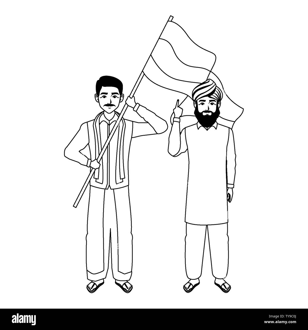 indian family avatar cartoon character in black and white Stock Vector ...