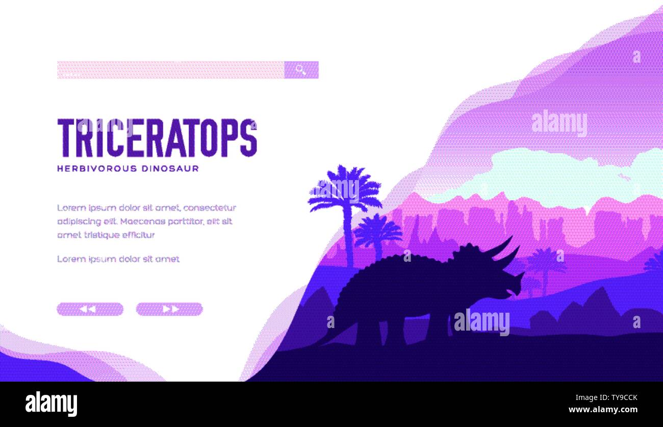 Silhouette of triceratops on nature background with rocks, palmtrees ...