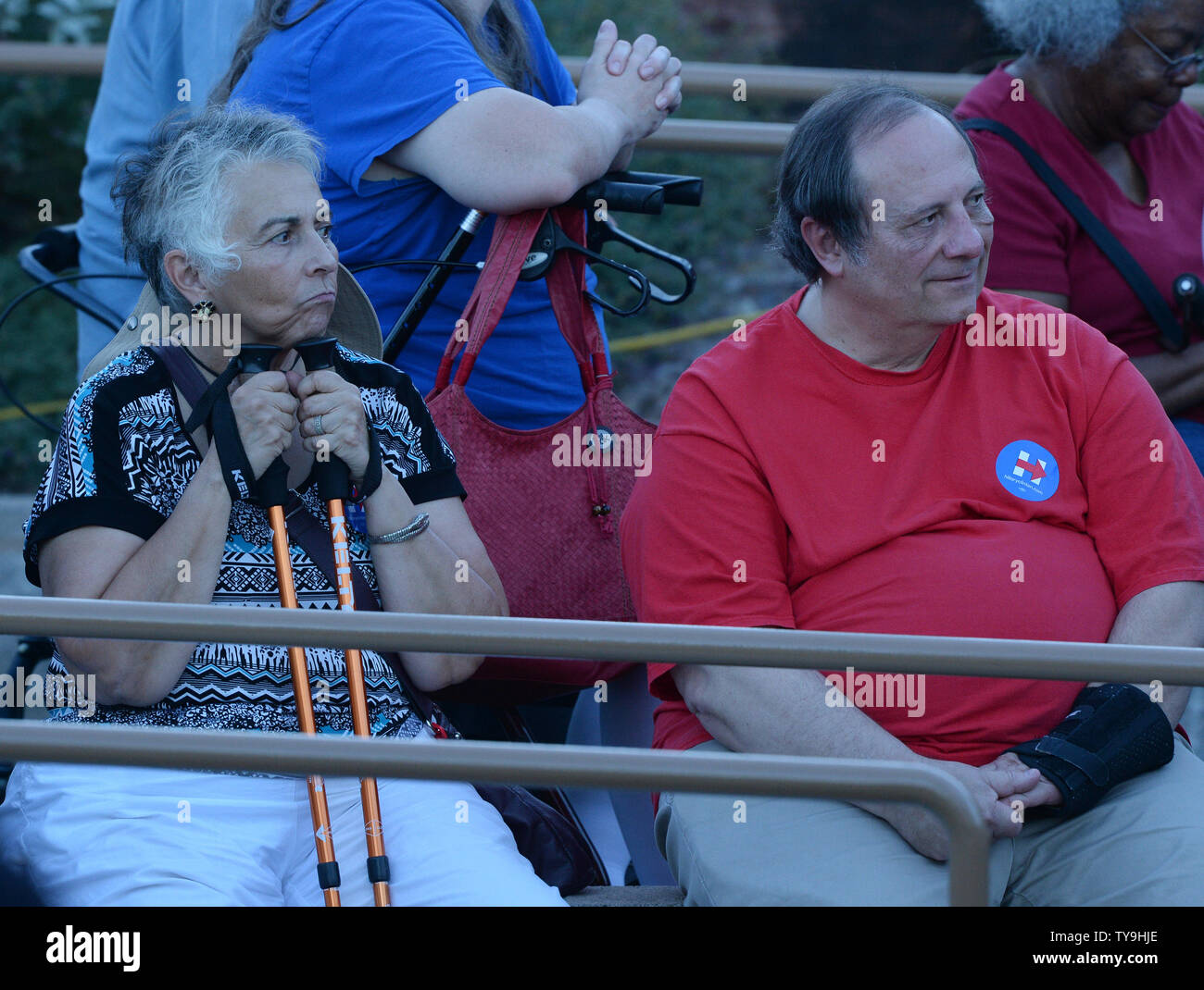 Supporters await the arrival of Democratic presidential candidate ...