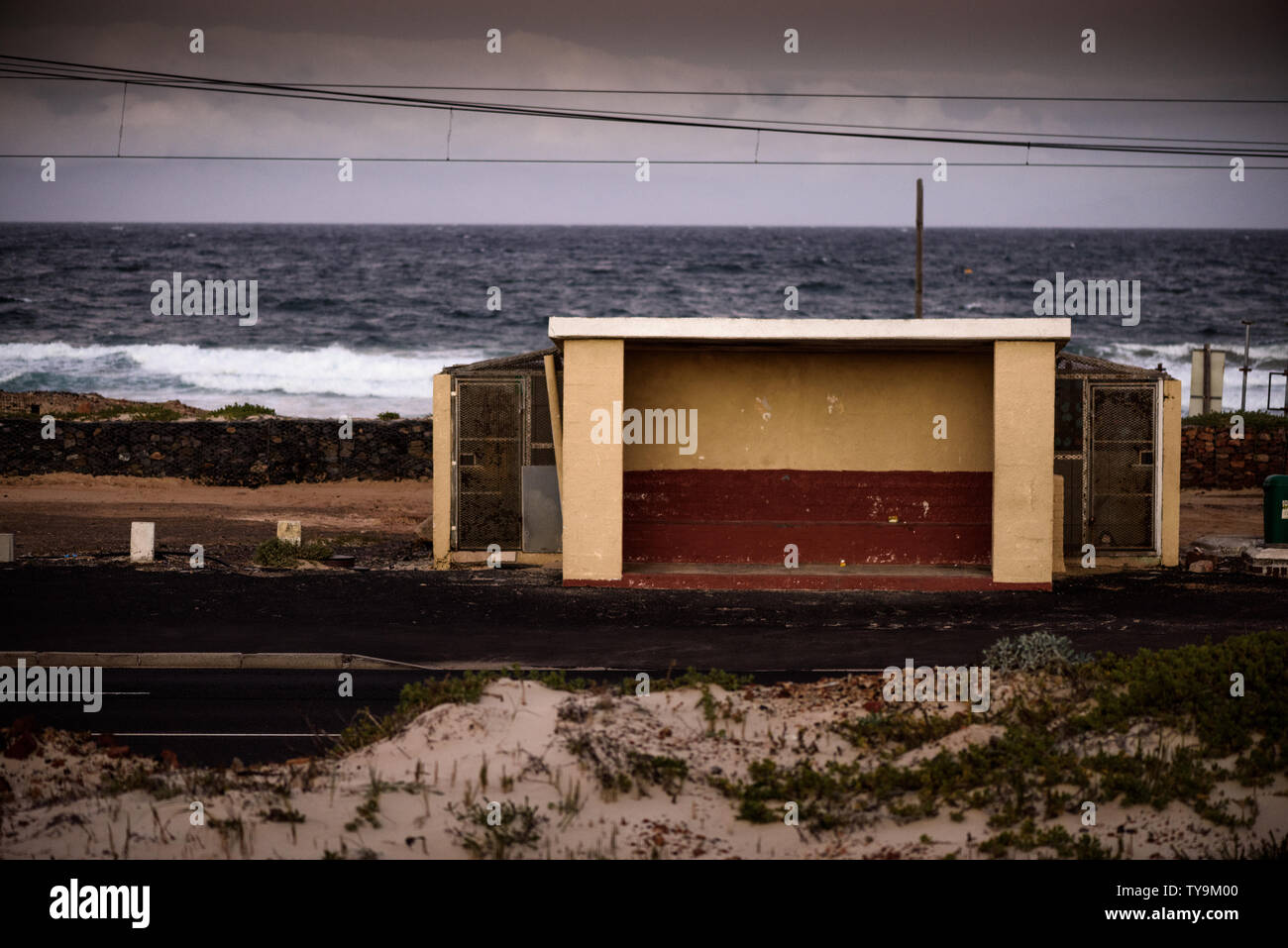 A bus shelter for the Cape Peninsula village of Glencairn, near Cape Town, on South Africa's False Bay coastline Stock Photo