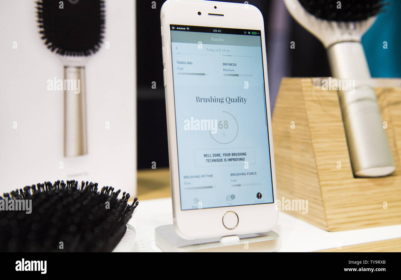 The Kerastase Hair Coach smart brush is displayed at Unveiled, ahead of the  2017 International CES,