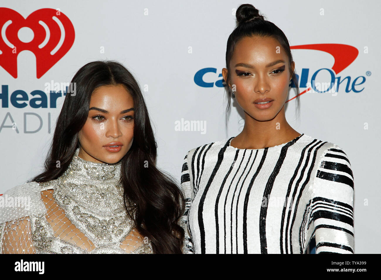 Shanina Shaik and Lais Ribeiro arrive for the iHeartRadio Music