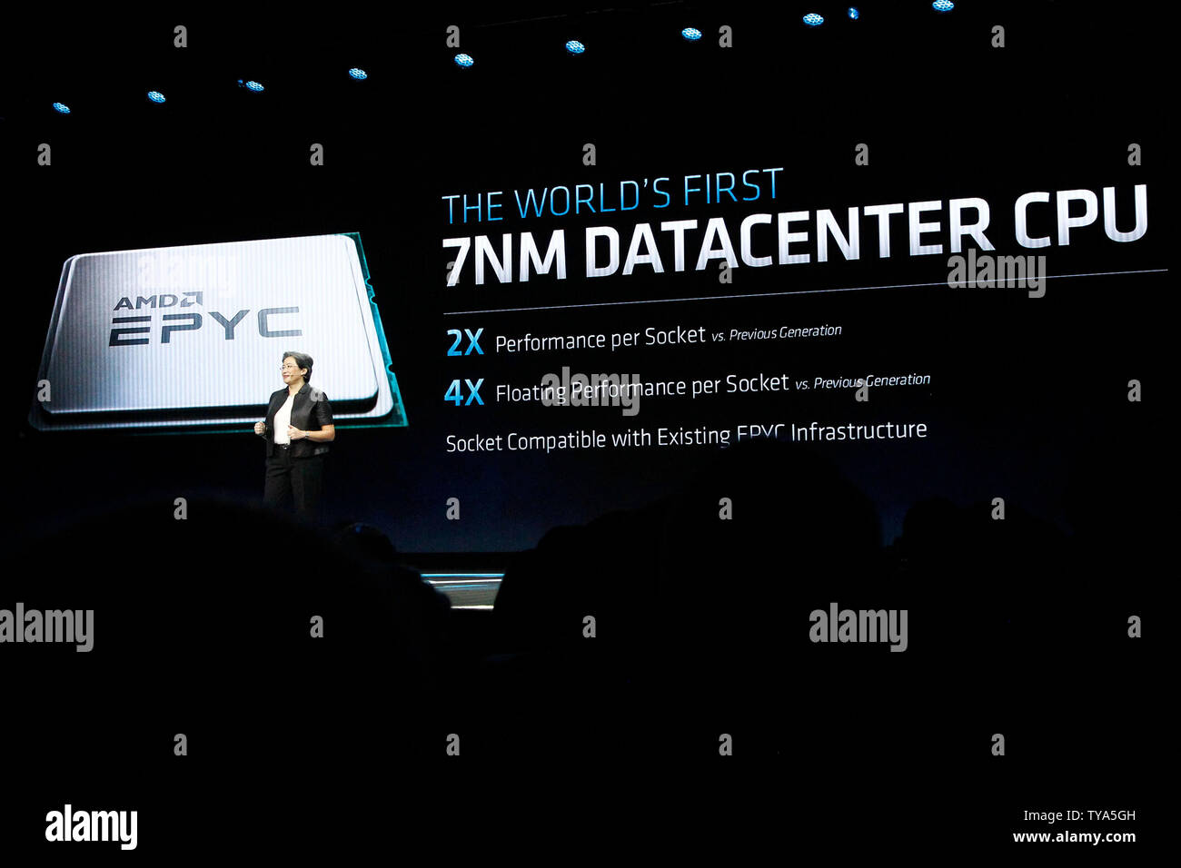 Dr Lisa Su, President and CEO of AMD announces on stage the 7NM Epyc ...
