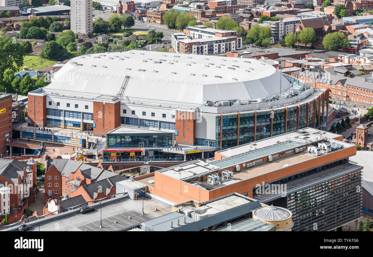 An aerial view of Arena Birmingham an indoor arena and sporting venue