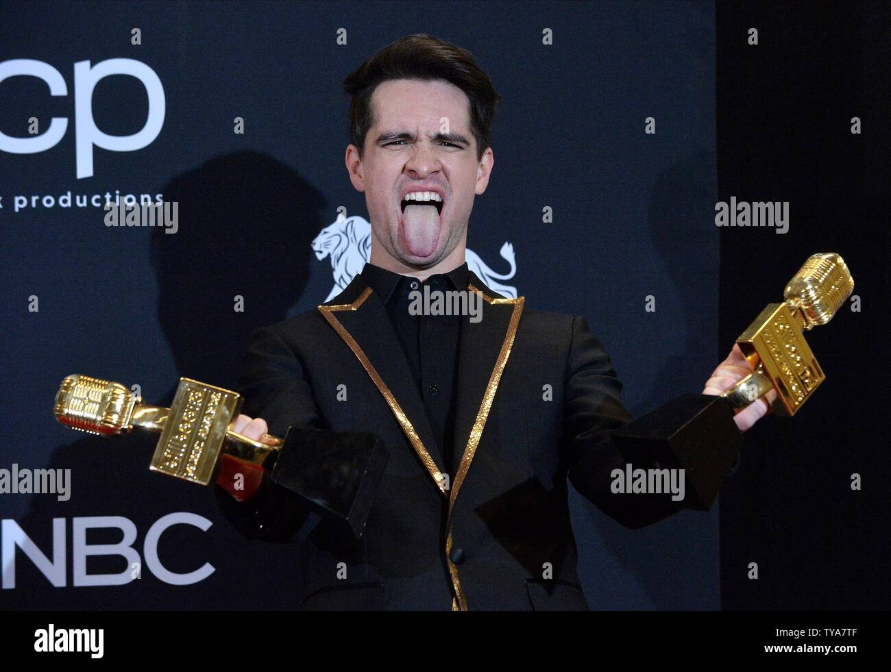 Brendon Urie of Panic! at the Disco appears backstage after winning the award for Top Rock Song for 'High Hopes,” during the 2019 Billboard Music Awards at the MGM Grand Garden Arena in Las Vegas, Nevada on May 1, 2019.    Photo by Jim Ruymen/UPI Stock Photo