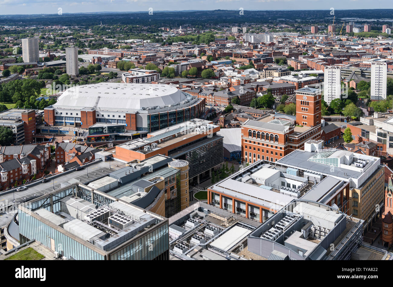 An aerial view of Arena Birmingham an indoor arena and sporting venue