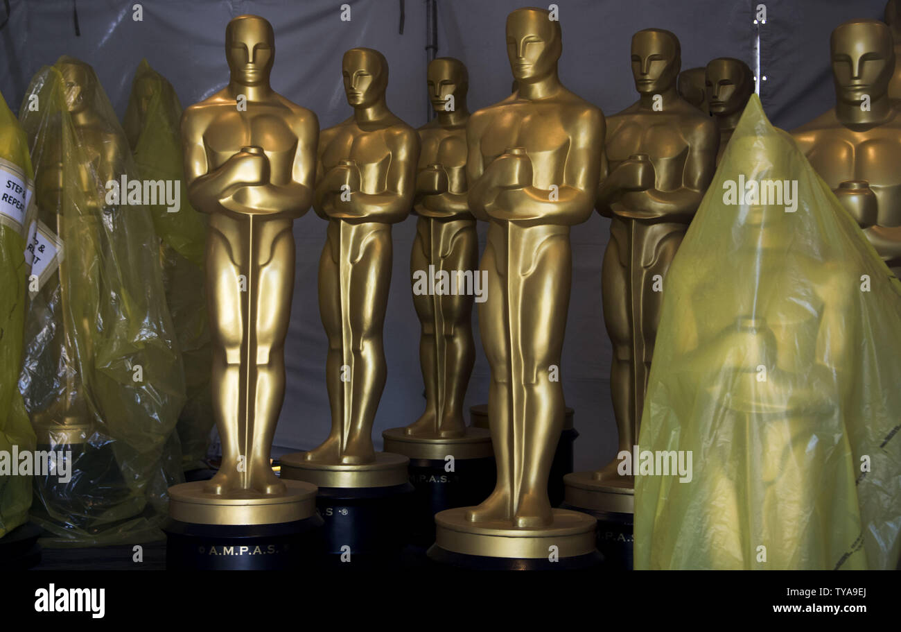 Freshly painted Oscar statues are seen in storage as preparations are underway for the 89th annual Academy Awards in the Hollywood section of Los Angeles on February 23, 2017. The 2017 Academy Awards will take place this Sunday. Photo by Kevin Dietsch/UPI Stock Photo