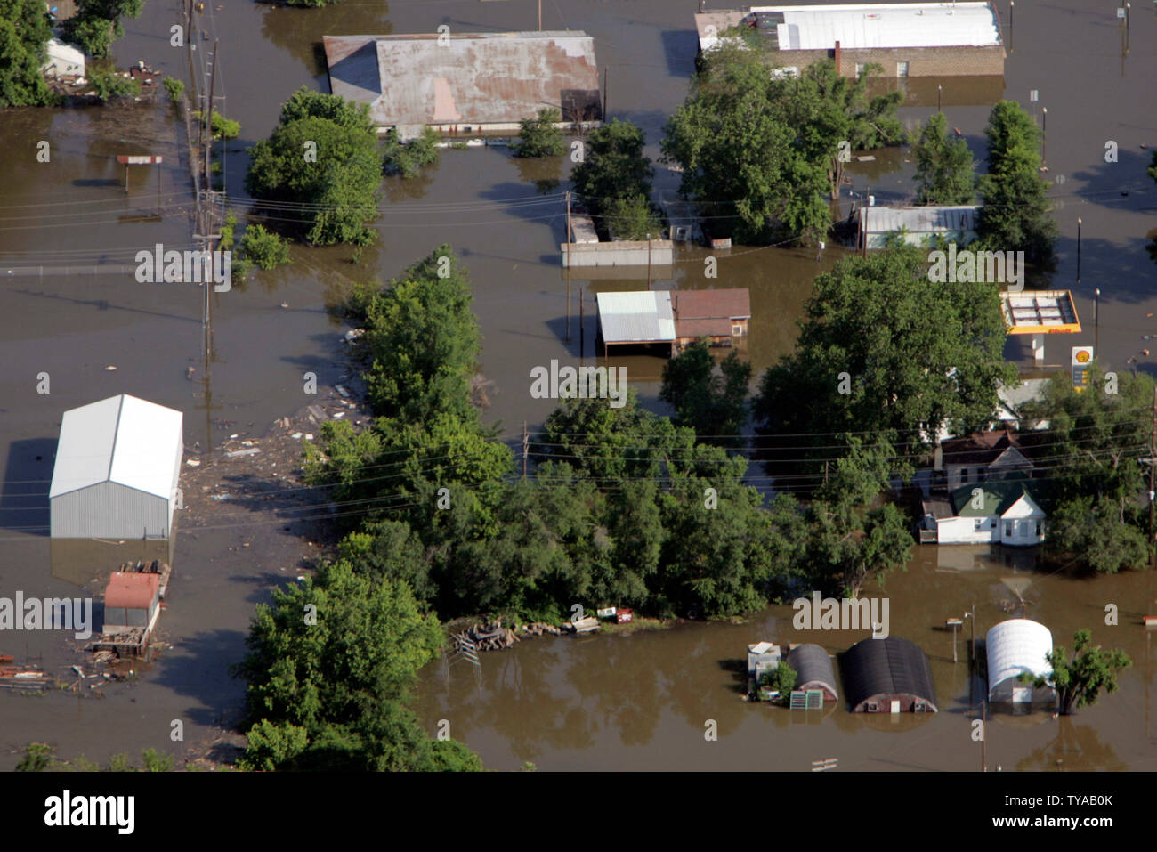 Floodwaters inundate Louisiana, Missouri after the Mississippi river overflowed it's banks on June 19, 2008.  (UPI Photo/Mark Cowan) Stock Photo