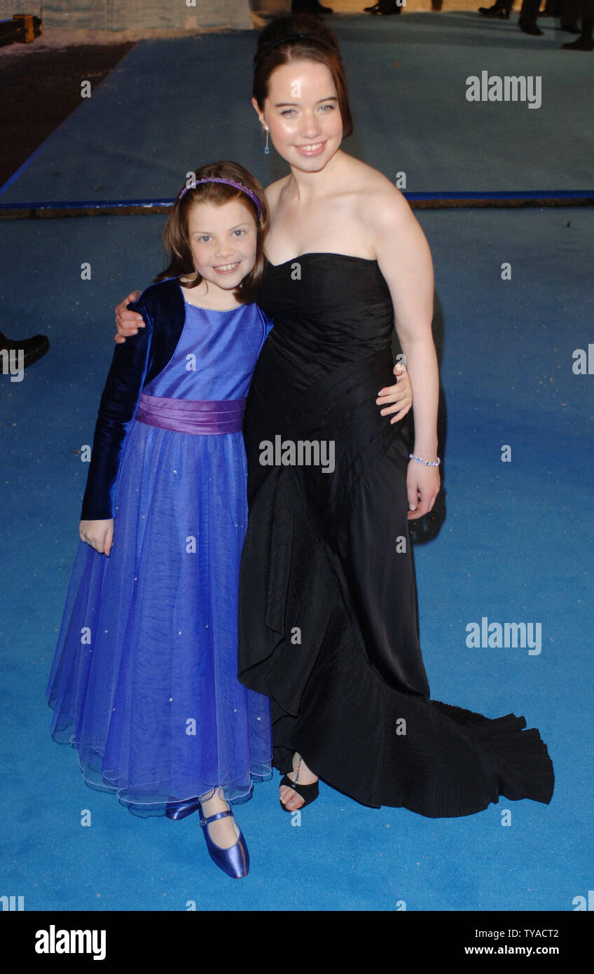 British actresses Georgie Henley and Anna Popplewell attend the world premiere of 'The chronicles of Narnia:the lion,the witch and the wardrobe' at Royal Albert Hall in London on December 7, 2005.(UPI Photo/Rune Hellestad) Stock Photo