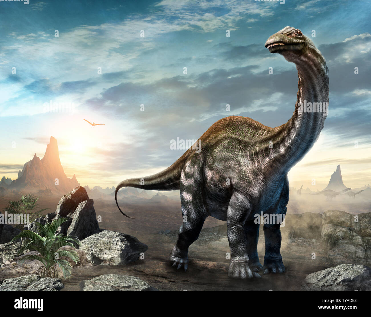 Apatosaurus dinosaur scene 3D illustration Stock Photo