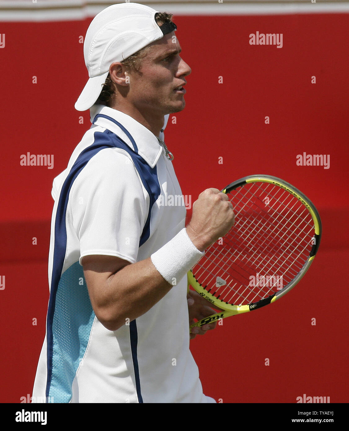 Australian Lleyton Hewitt celebrates his win over Britain's Tim