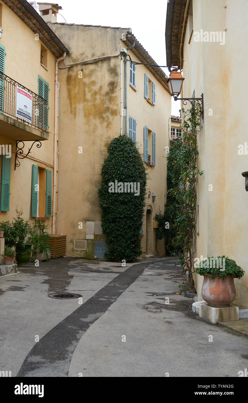 Mougins, France - April 03, 2019: Mougins is a commune in southeastern France that is a great place of tourist attractions with many art galleries, ca Stock Photo