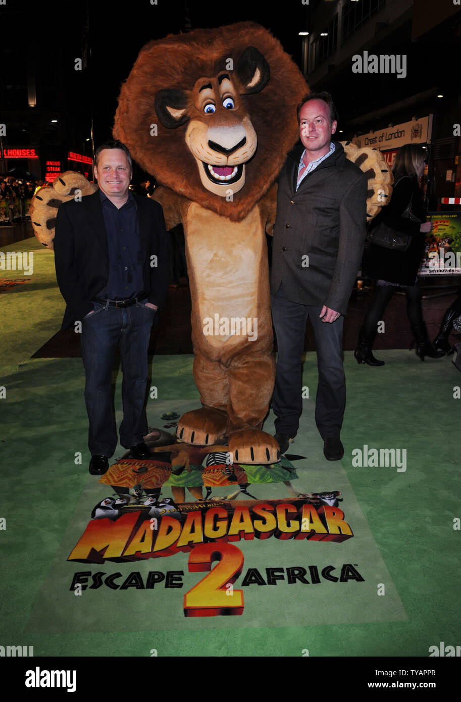 American directors Eric Darnell and Tom McGrath attend the premiere of 'Madagascar - Escape 2 Africa' at Empire, Leicester Square in London on November 23, 2008.  (UPI Photo/Rune Hellestad) Stock Photo