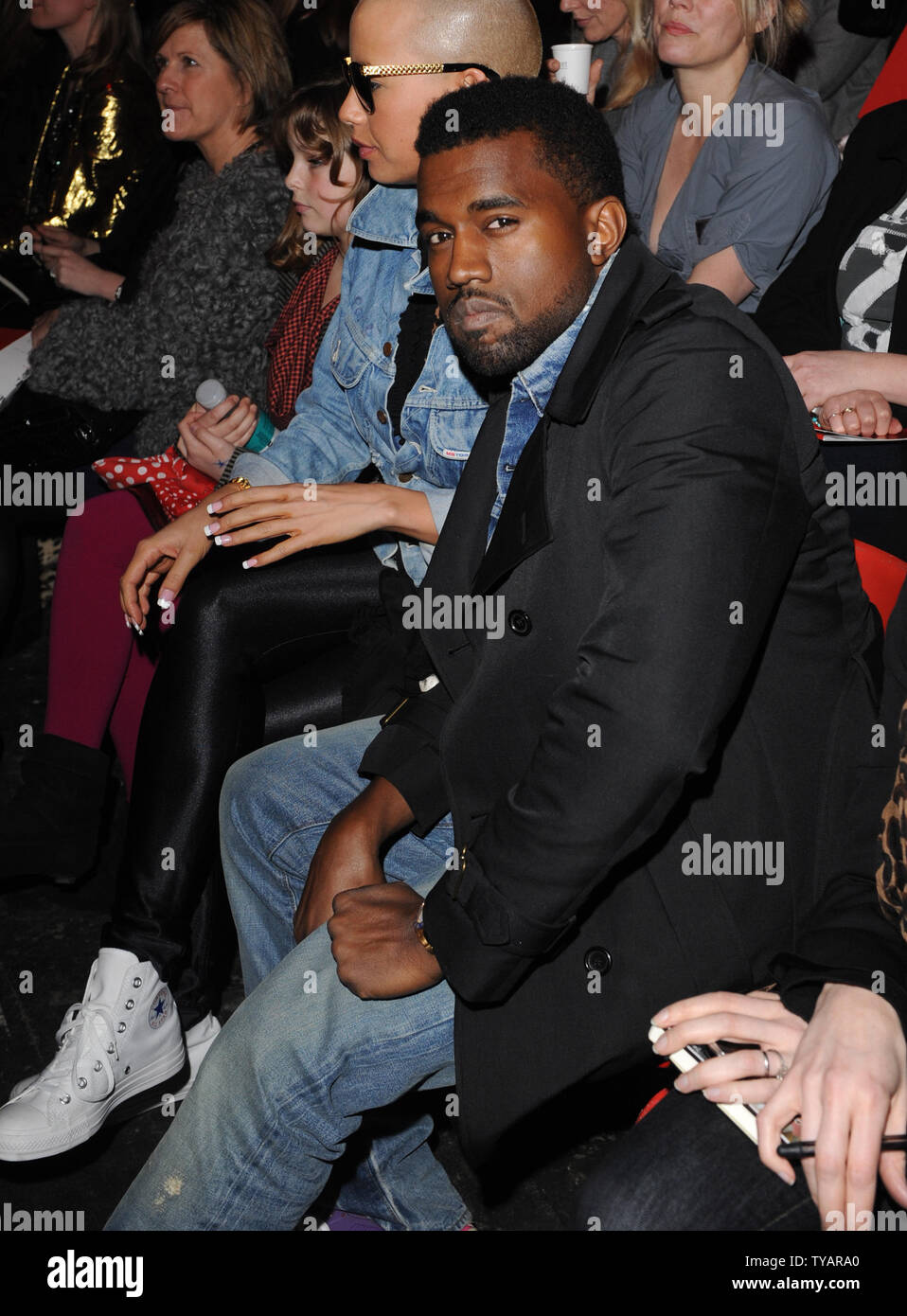 American singer Kanye West attends Vivienne Westwood's Autumn/Winter collection catwalk show at London Fashion Week in London on February 21, 2009.  (UPI Photo/Rune Hellestad) Stock Photo