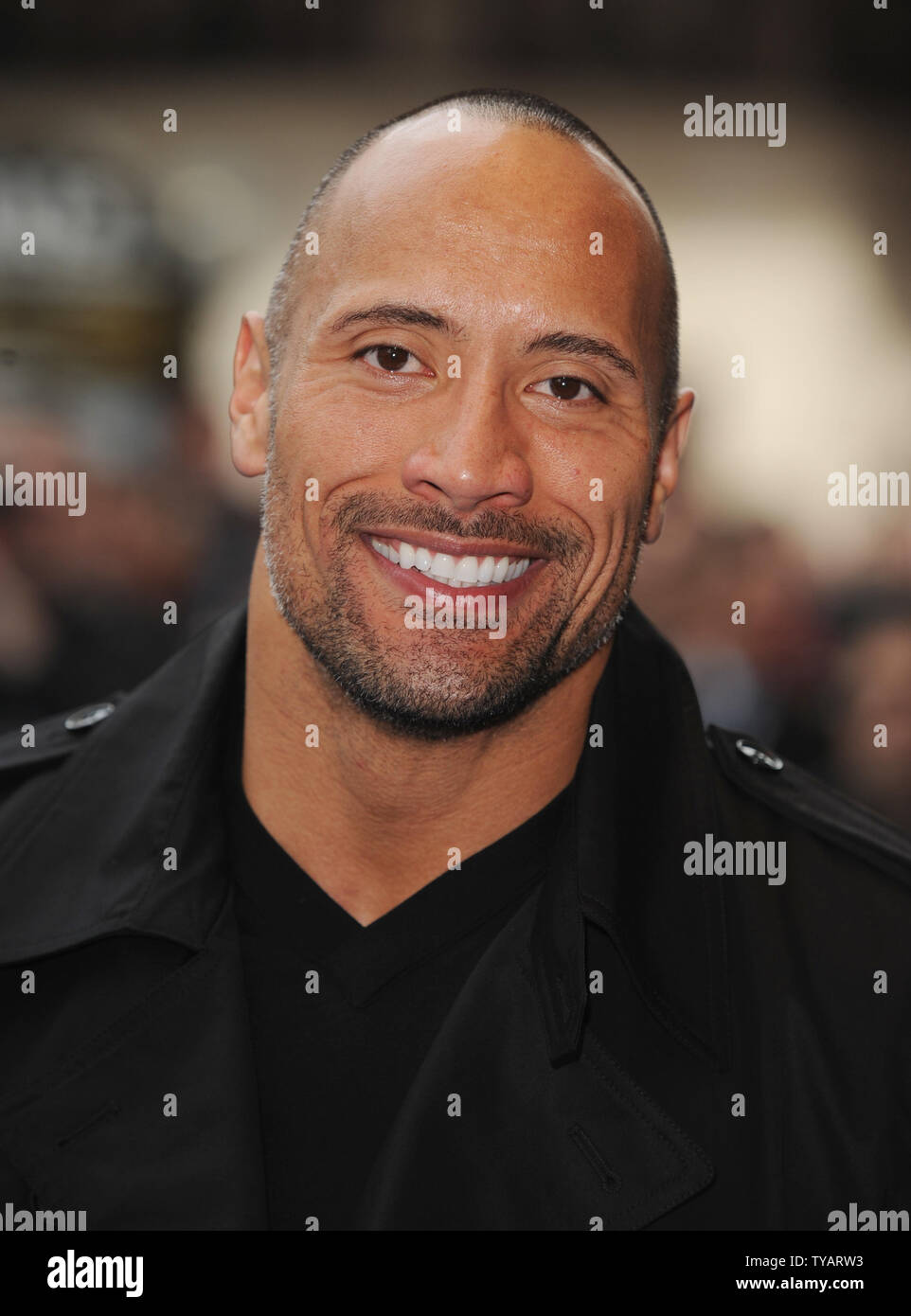 American actor Dwayne Johnson attends the premiere of 'Race To Witch Mountain' at Odeon West End, Leicester Square in London on April 5, 2009.  (UPI Photo/Rune Hellestad) Stock Photo