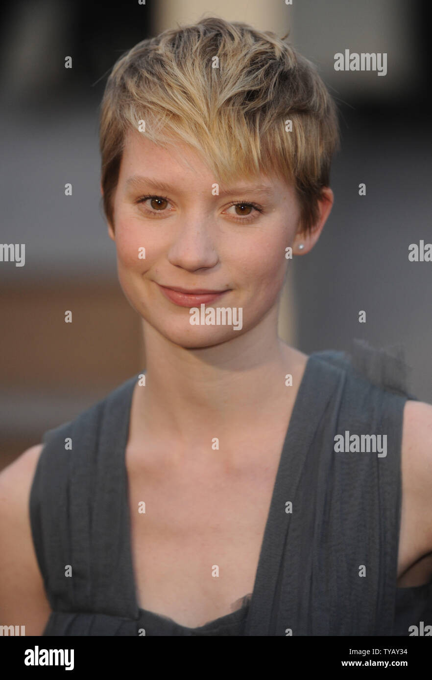 Australian actress Mia Wasikowska attends 'Burberry Prorsum' catwalk show at  Chelsea College Of Art And Design during Fashion Week in London on February 23, 2010.     UPI/Rune Hellestad Stock Photo