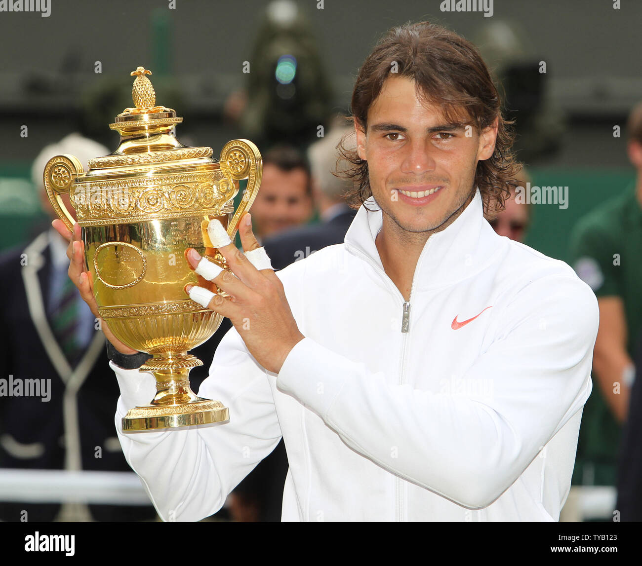 Spain's Rafael Nadal holds the the Wimbledon men's singles trophy after  victory over Czech Thomas Berdych at the Wimbledon championships in  Wimbledon on July 4, 2010. UPI/Hugo Philpott Stock Photo - Alamy