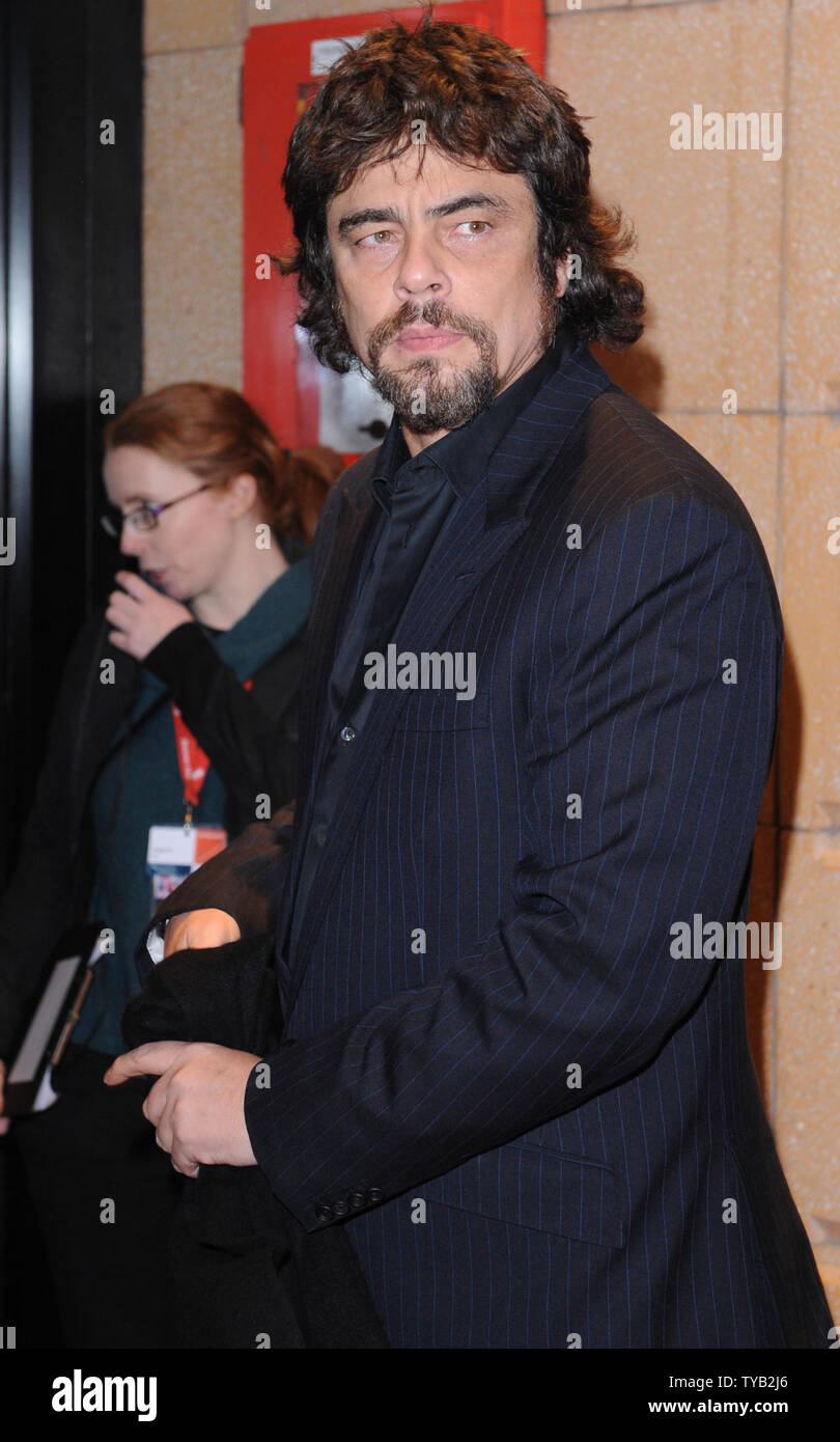 American actor Benicio Del Toro attends the premiere of 'Miral' at Vue, Leicester Square in London on October 18, 2010.     UPI/Rune Hellestad Stock Photo