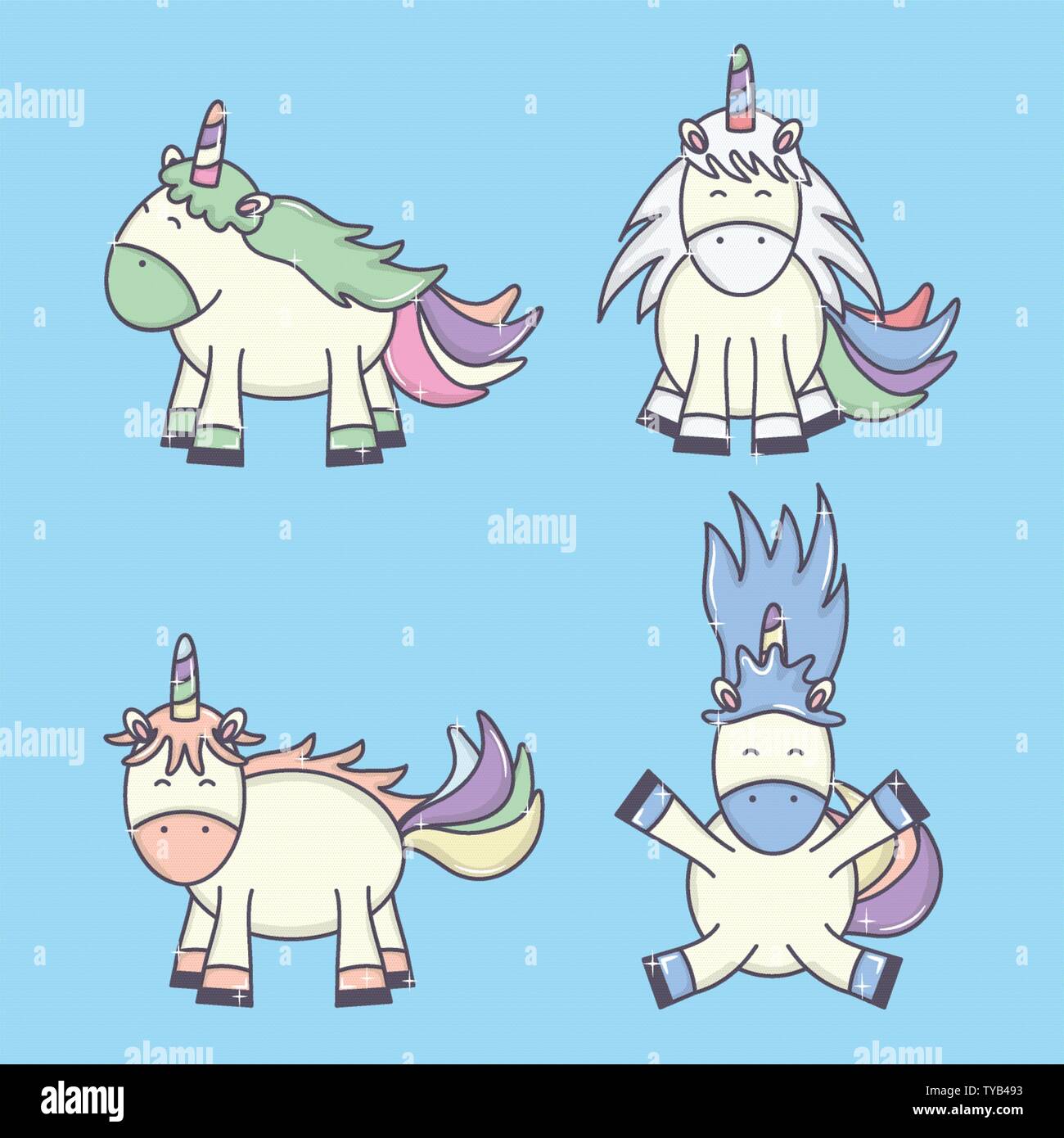 group of cute adorable unicorns fairy characters vector illustration