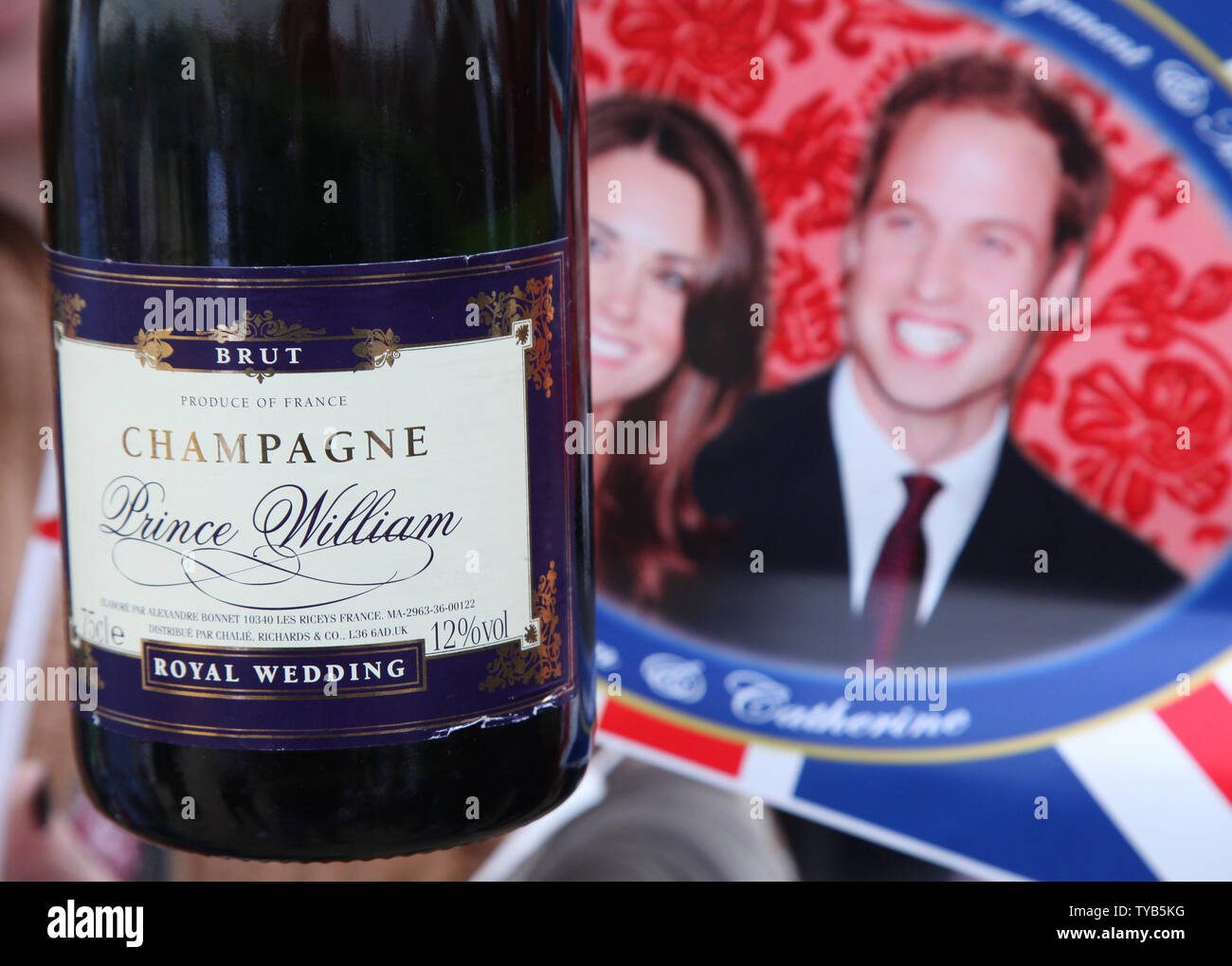 A bottle of champagne bearing the name of Prince William is seen during the  celebration of the Royal Wedding at Hyde Park in London on April 29, 2011.  The former Kate Middleton