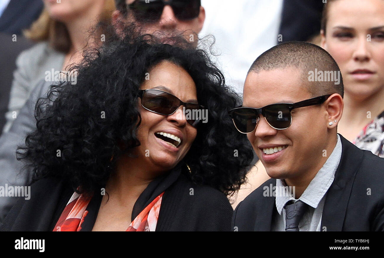 American singer Diana Ross watches tennis with a friend from the Royal box on the second day of the 125th Wimbledon Championships in Wimbledon,England on Tuesday, June 21, 2011.      UPI/Hugo Philpott Stock Photo