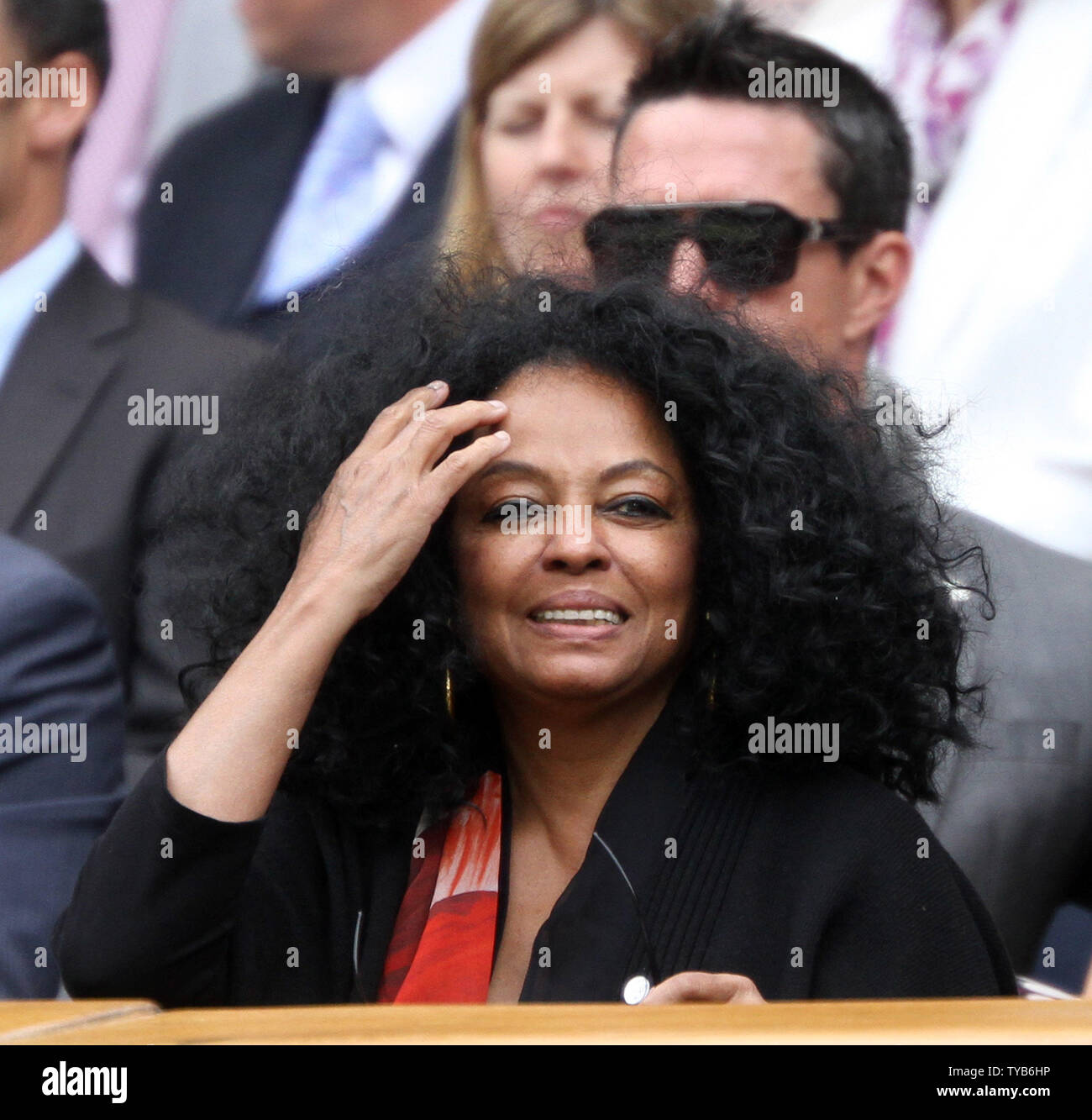 American singer Diana Ross watches tennis from the Royal box on the second day of the 125th Wimbledon Championships in Wimbledon,England on Tuesday, June 21, 2011.      UPI/Hugo Philpott Stock Photo