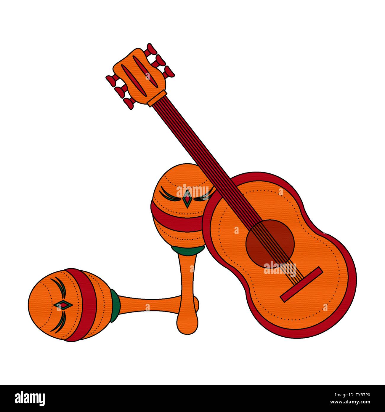 Mexican guitar and maracas latin instruments Stock Vector Image & Art