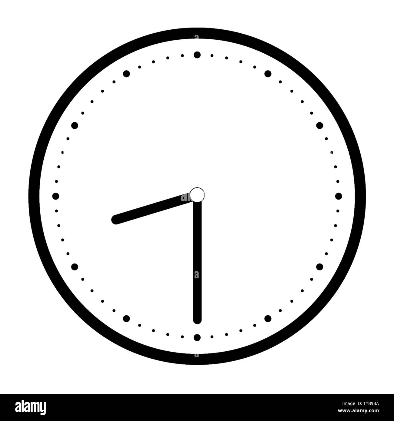 Illustration of a simple clock face of white and black with an hour and minute hand - vector Stock Vector