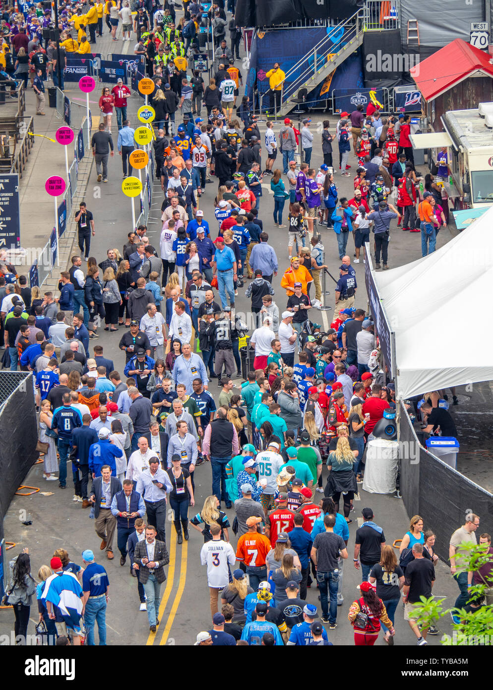 Crowds of fans on 1st Avenue at NFL Draft 2019, Nashville Tennessee, USA. Stock Photo