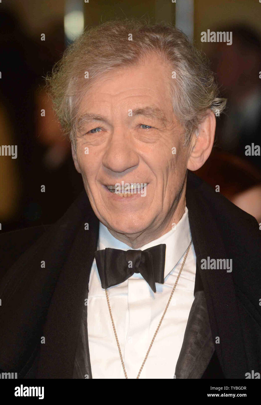 English actor Sir Ian McKellen attends The UK premiere of 'The Hobbit: An Unexpected Journey' at The Odeon Leicester Square and Empire Leicester Square, in London on December 12, 2012.     UPI/Paul Treadway Stock Photo