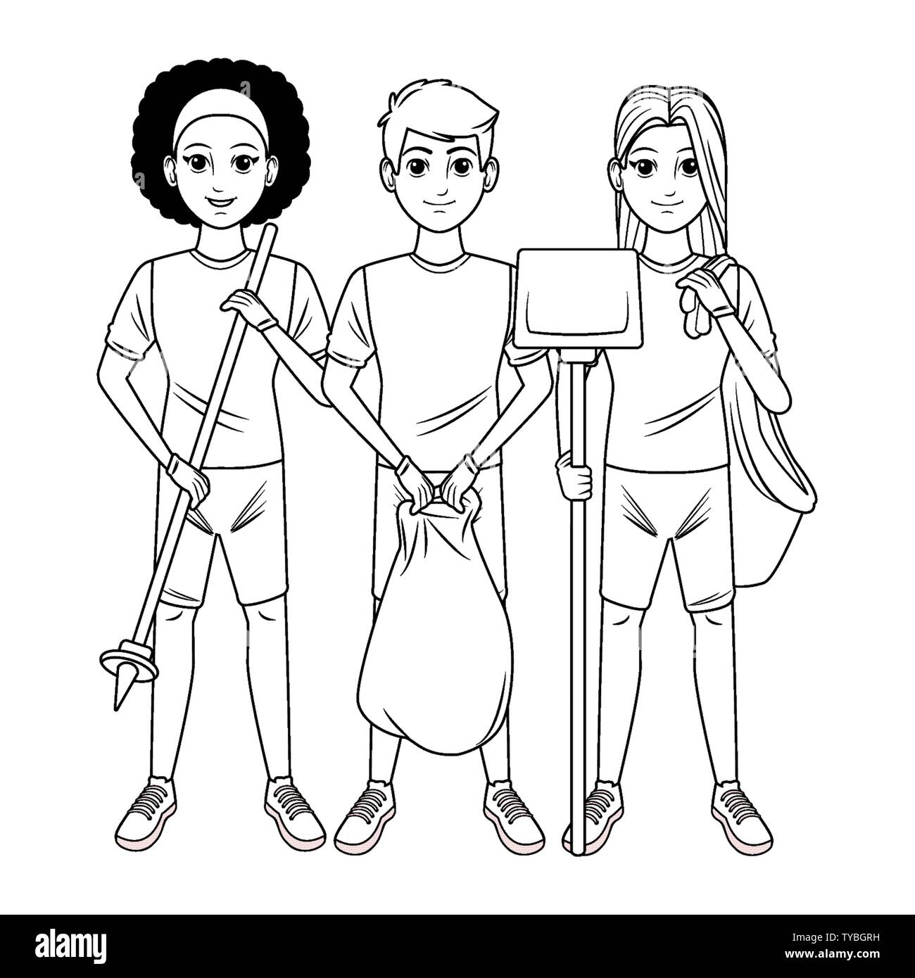 cleaning service person avatar cartoon character in black and white ...