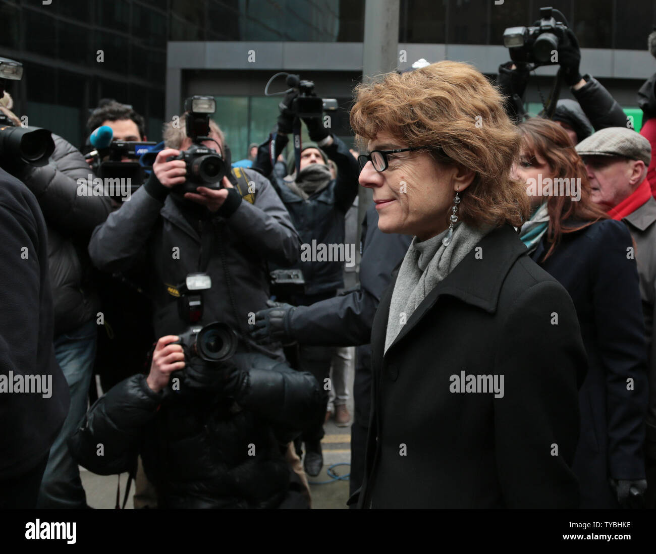 Vicky Pryce arrives at Southwark Crown Court for sentencing in London after being found guilty of perverting the course of justice on March 11, 2013. Ms Pryce's ex-husband the disgraced former Energy Minister Chris Huhne admitted a guilty plea last week to a charge of forcing his wife to take penalty points on her driving license when he was caught speeding in 2003.       UPI/Hugo Philpott Stock Photo