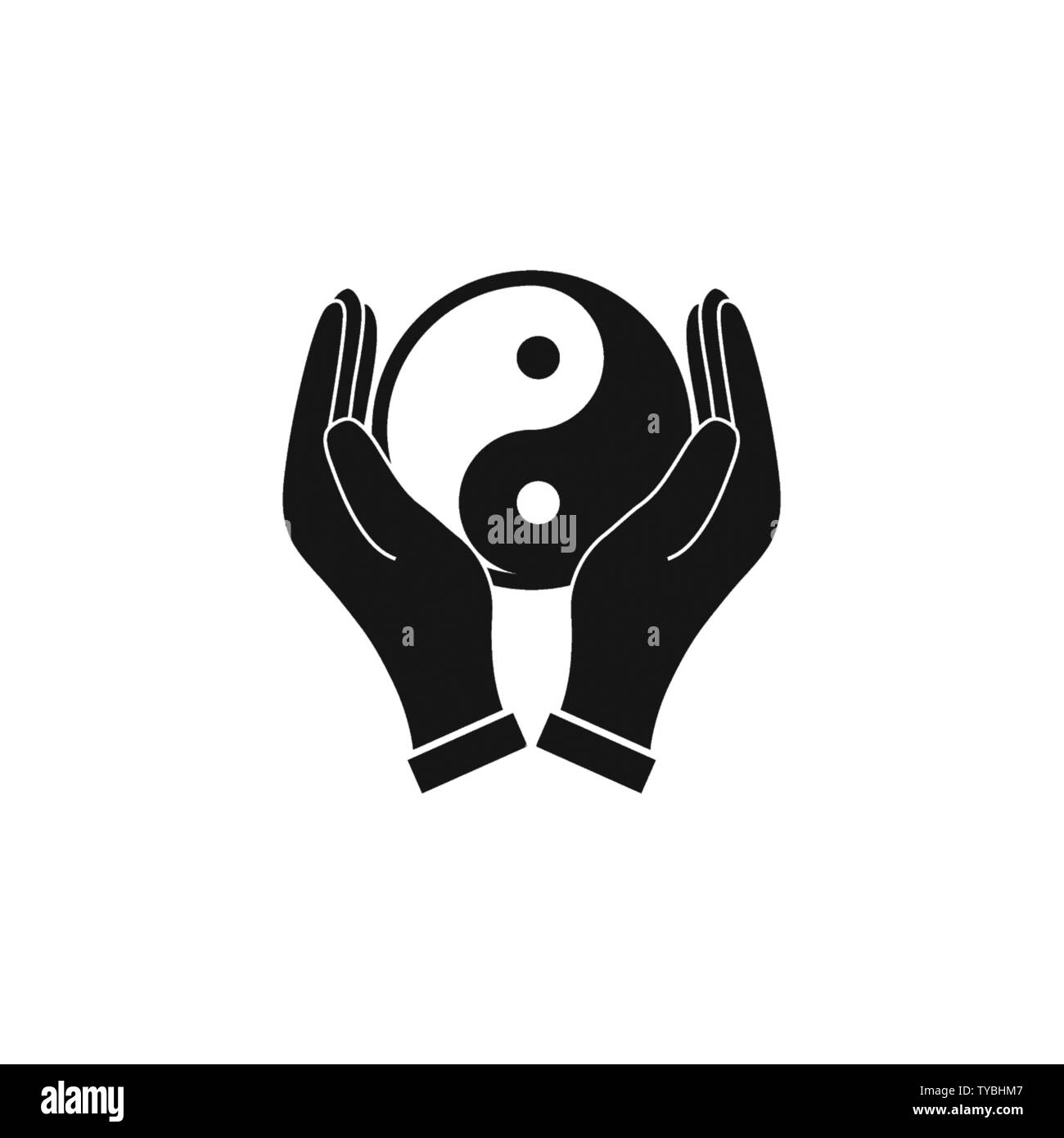 Vector illustration, flat design. Hands holding yin yang icon Stock ...